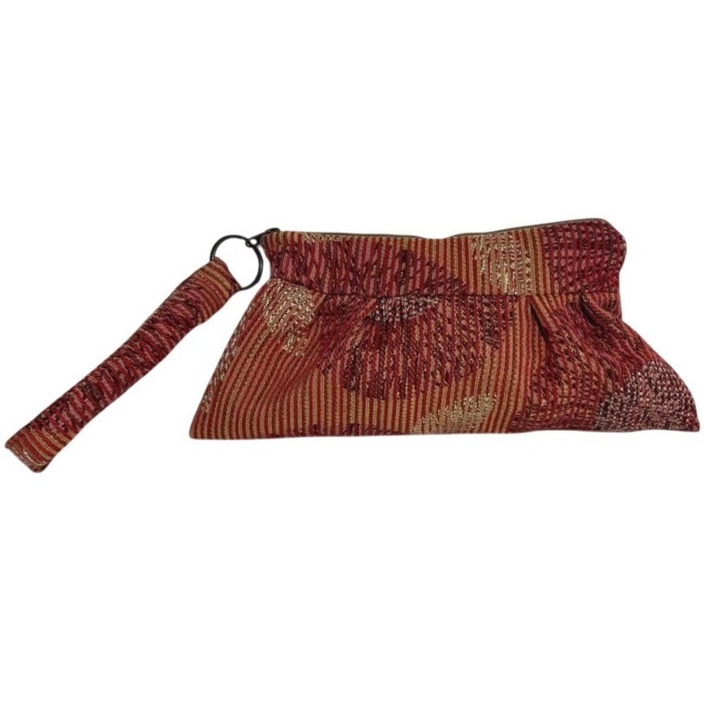 Maruca Woven‎ Fall Floral Wristlet Boho Leaves Stripes Art Fabric Pouch Indie